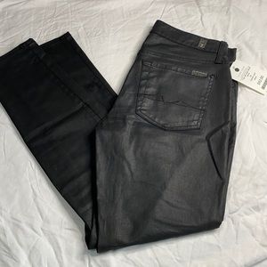 7 For All Mankind Black Leather Look Jeans EUC
